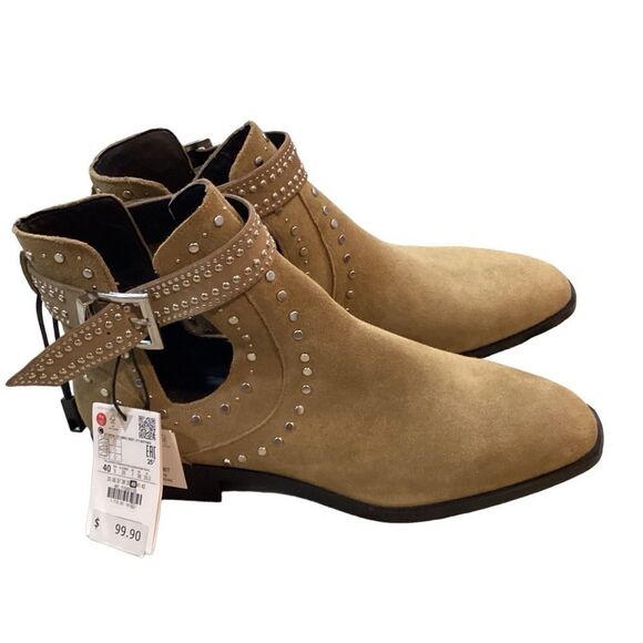 NWT Zara studded leather suede cutout ankle boots size 9 - Picture 6 of 11